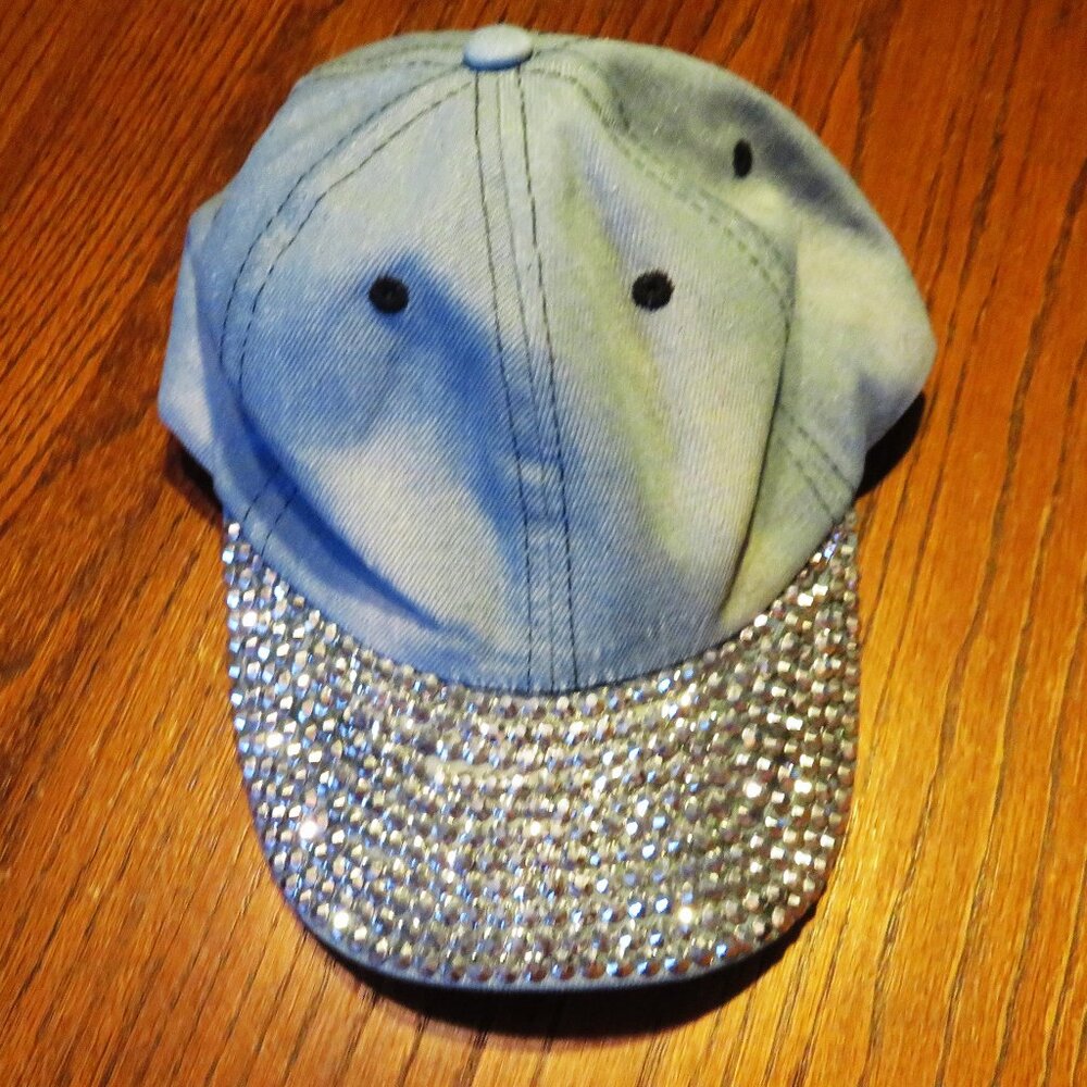 Blue Denim Ball Cap with Glittery Rhinestone Brim